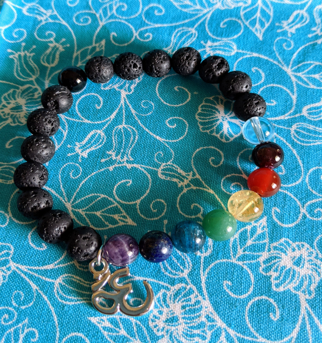 Essential Oil Chakra Diffuser Bracelet, Lava Beads